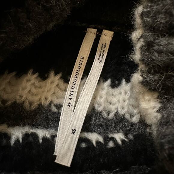 Anthropologie black, gray & cream striped knit turtleneck cropped sweater XS NWT - Picture 7 of 13
